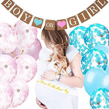 Load image into Gallery viewer, Gender Reveal Party Supplies (103 Pieces). The Premium Quality . Big Black Balloon, Sash, Cupcake Topper, Gender Reveal