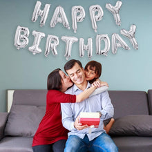 Load image into Gallery viewer, Happy Birthday Balloons Banner Silver (3D Lettering) Mylar Foil Letters
