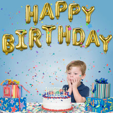 Load image into Gallery viewer, Happy Birthday Balloons Banner Gold (3D Lettering) Mylar Foil Letters