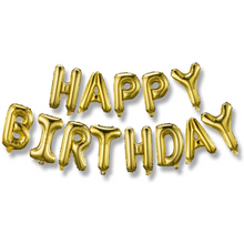Load image into Gallery viewer, Happy Birthday Balloons Banner Gold (3D Lettering) Mylar Foil Letters