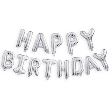 Load image into Gallery viewer, Happy Birthday Balloons Banner Silver (3D Lettering) Mylar Foil Letters