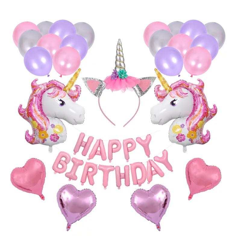 Unicorn Balloons Unicorn Party Decoration Happy Birthday Balloon (PINK)